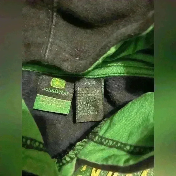 Boys John Deere tractor hoodie size  large 14 black with green accents. - Picture 2 of 5